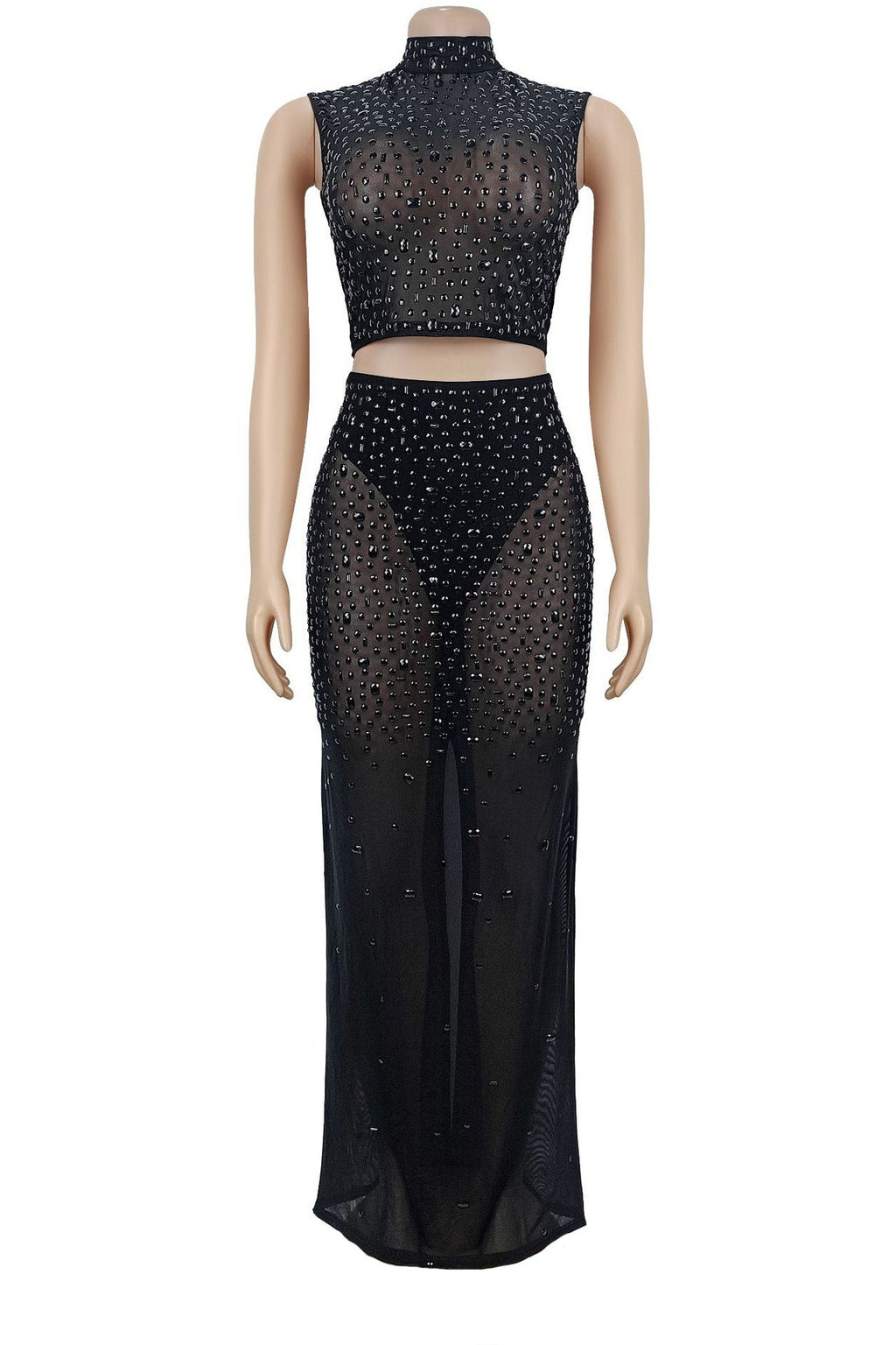 Sheer Rhinestone Mesh Maxi Skirt Set Lavish Daily