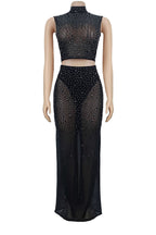 Sheer Rhinestone Mesh Maxi Skirt Set Lavish Daily
