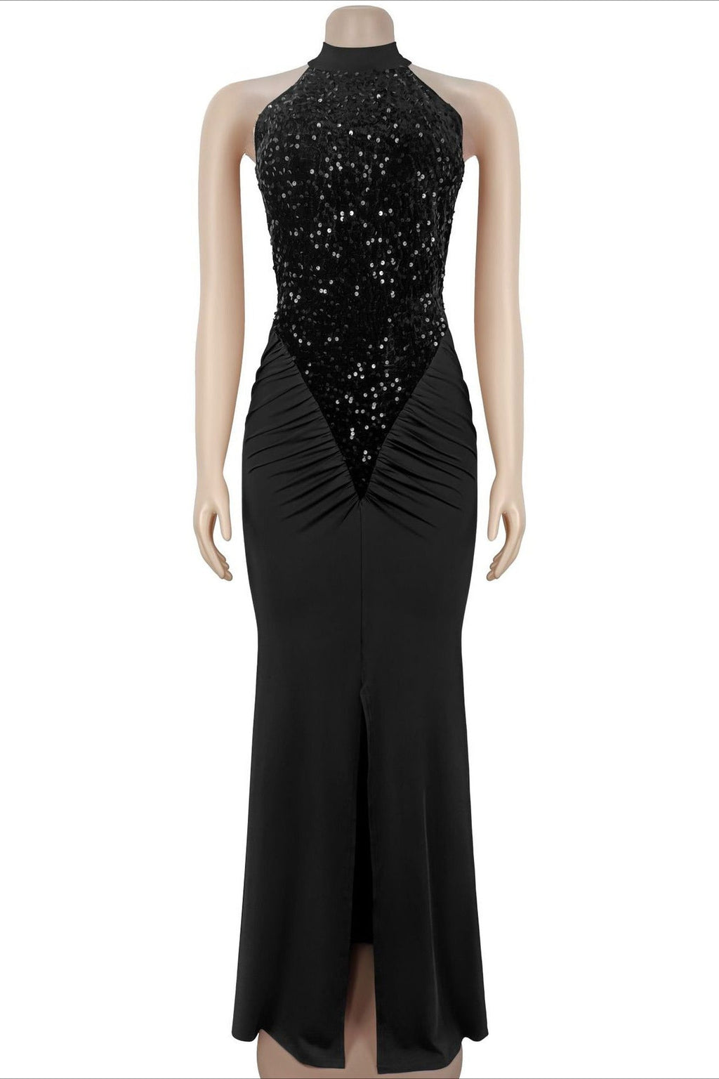 Sequin Ruffle Halter Maxi Dress LavishDaily