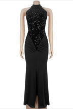 Sequin Ruffle Halter Maxi Dress LavishDaily