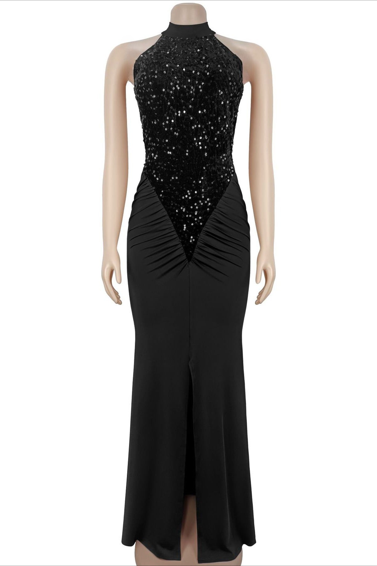 Sequin Ruffle Halter Maxi Dress LavishDaily