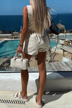 Sleeveless Button-Up Vest & Shorts Set Lavish Daily