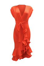 Deep V-Neck Solid Tie Dress with Loose Sleeves Lavish Daily