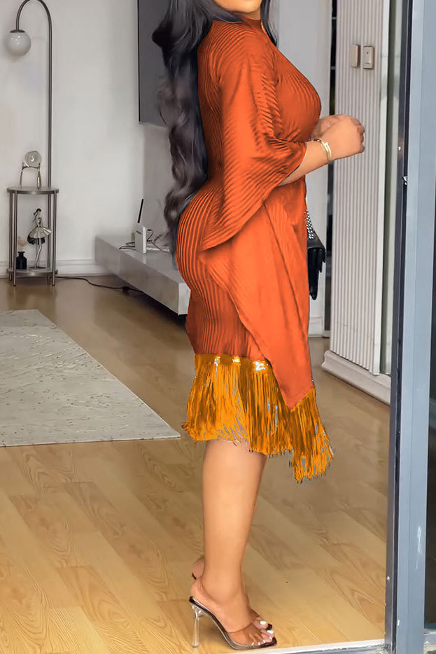 Sequin Fringe Batwing Sleeve Bodycon Dress Lavish Daily