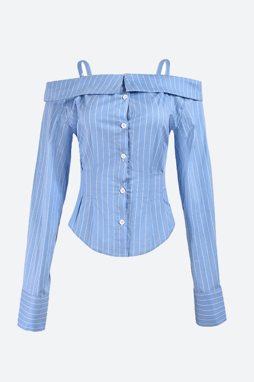 Striped Shoulder Button Down Shirt Lavish Daily