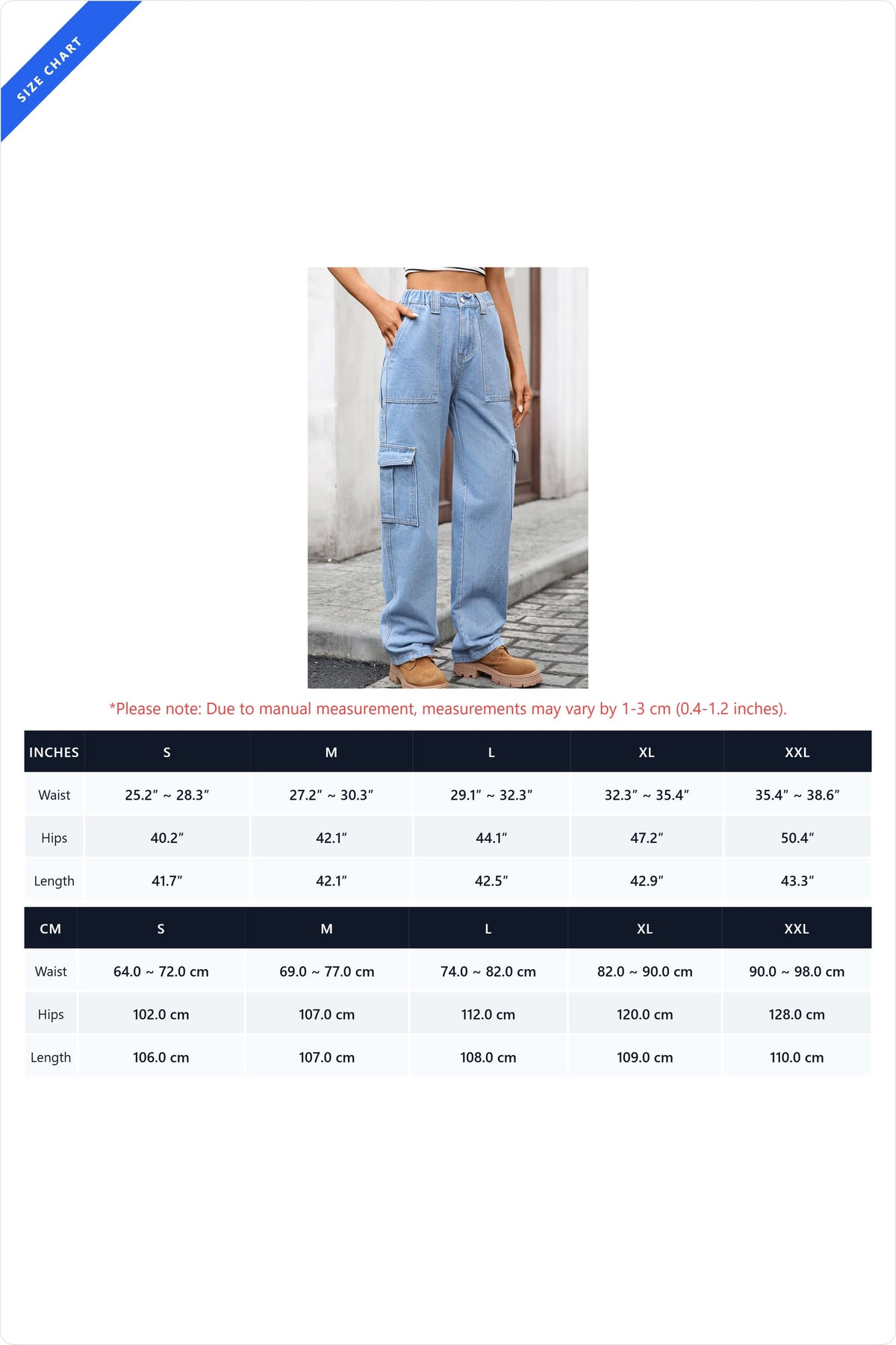 High Waist Elastic Baggy Cargo Jeans LavishDaily