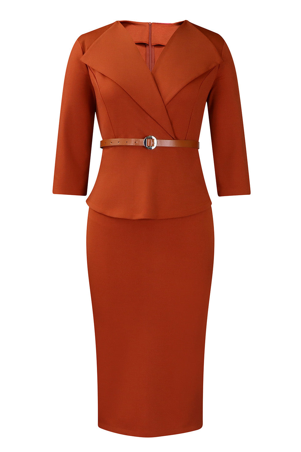 3/4 Sleeve Belted Sheath Work Dress Lavish Daily