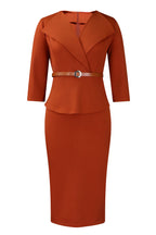 3/4 Sleeve Belted Sheath Work Dress Lavish Daily