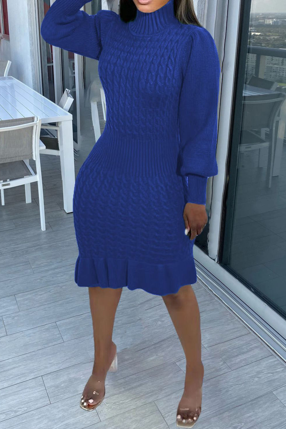 Ruffled Knitted Turtleneck Dresses Lavish Daily