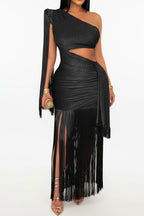 One Shoulder Fringe Dress Lavish Daily