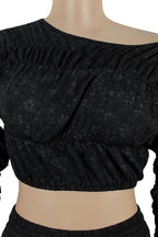 Ruched Off-the-Shoulder Crop Top & Flare Set Lavish Daily