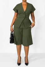 Belted Dolman Sleeve Top & Midi Pants Set Lavish Daily