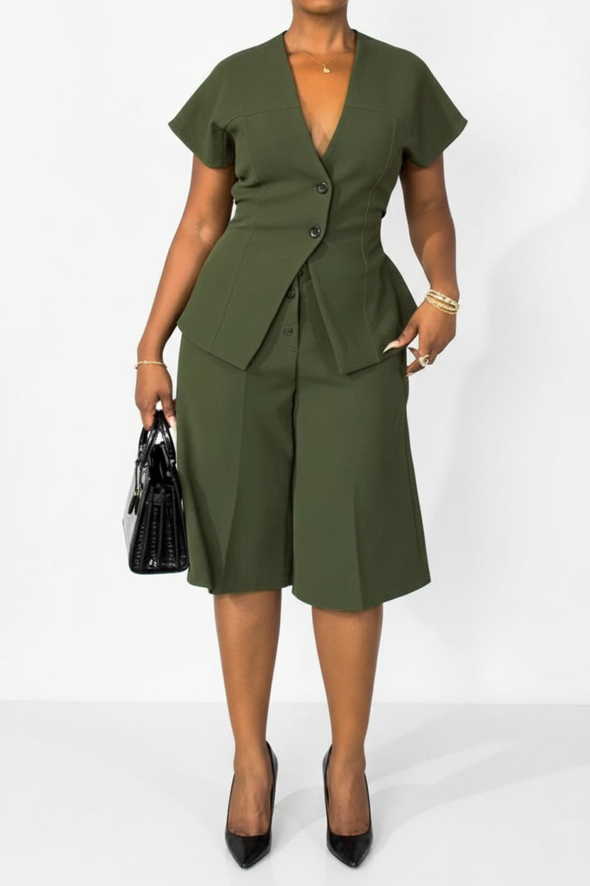 Belted Dolman Sleeve Top & Midi Pants Set Lavish Daily