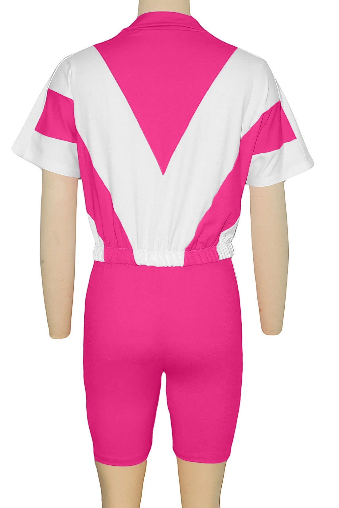 Color-Block Zip Crop Top & Biker Short Set Lavish Daily