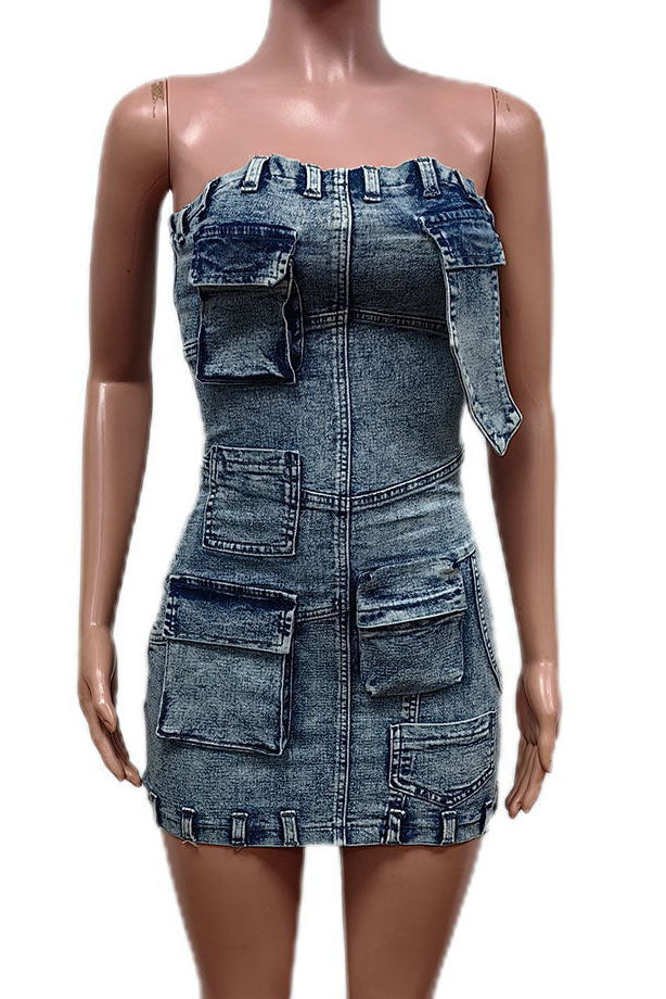 Denim Bustier Bodycon Dress Lavish Daily