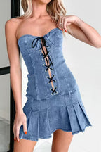 Pleated Lace-Up Mini Dress Lavish Daily