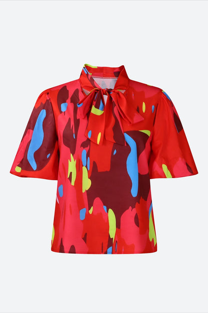 Tie Bow Colorblock Blouse Lavish Daily