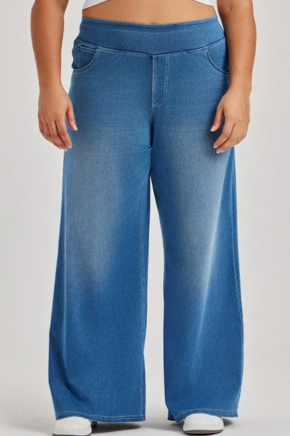 Curvy High-Stretch Wide Leg Pull-On Jeans LavishDaily