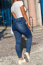Solid Side Zipper Skinny Jeans Lavish Daily