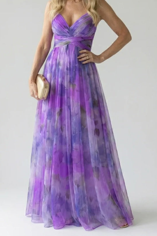 Abstract Chiffon Cutout Backless Maxi Dress LavishDaily