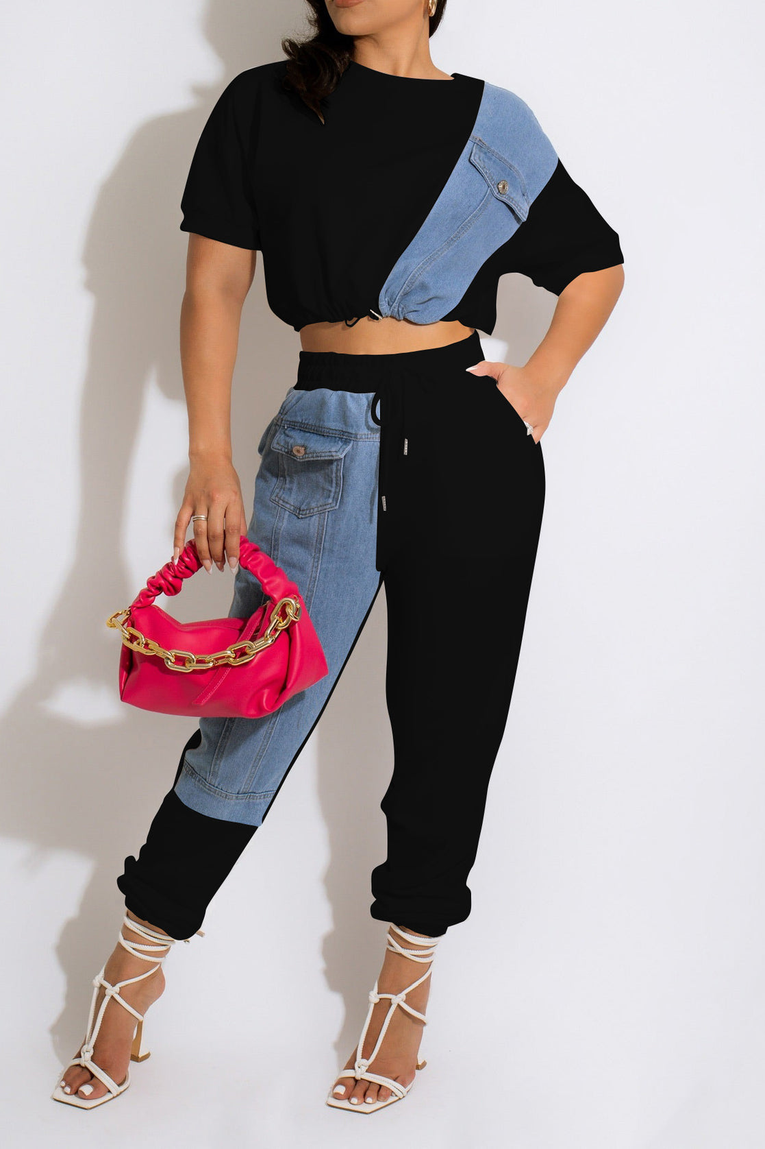 Patchwork Detail Top And Trousers Set Lavish Daily