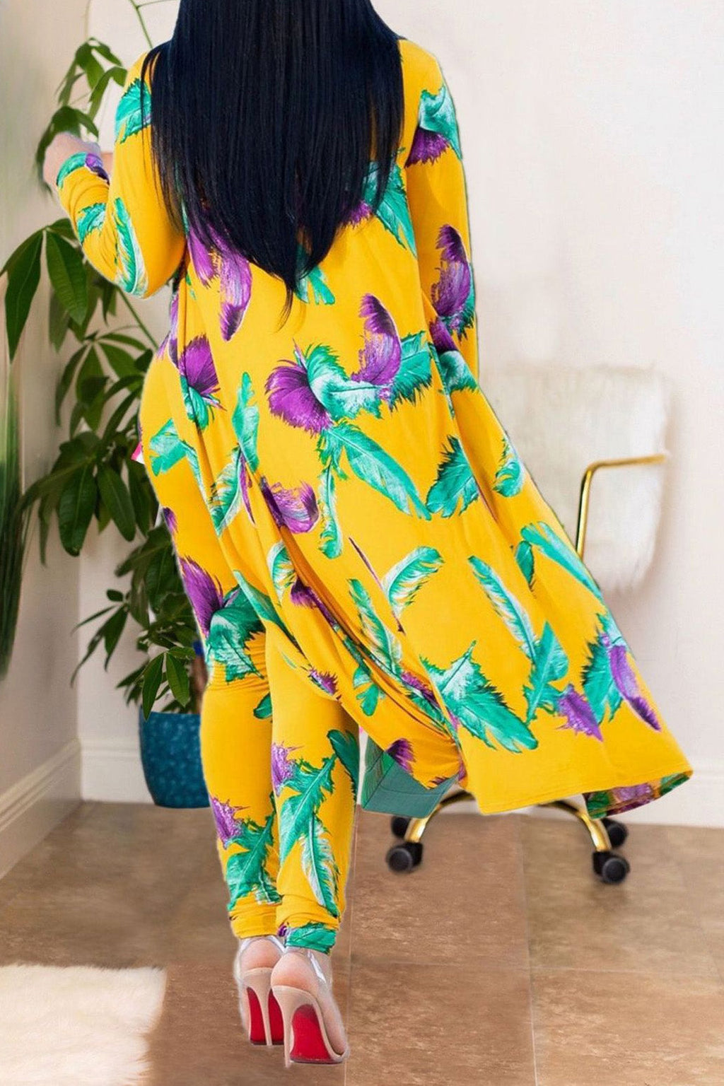 Printed Pants with Long Cardigan Set Lavish Daily