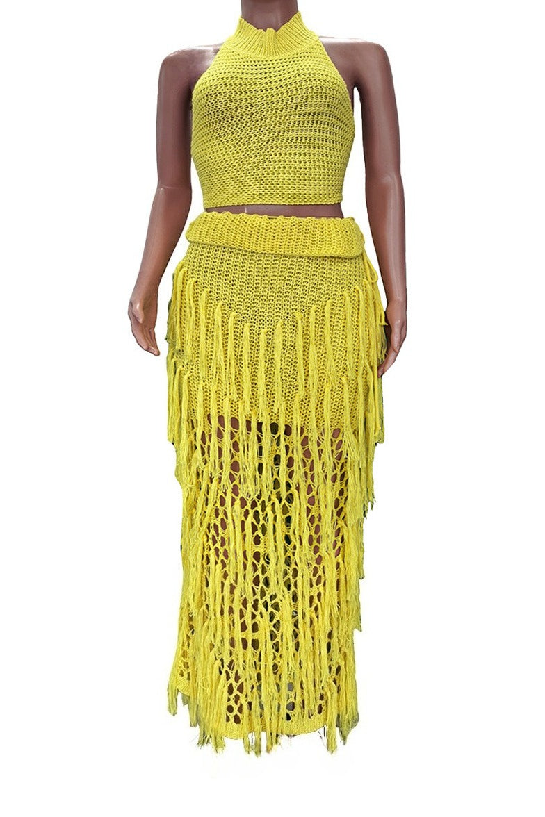 2-Piece Crochet Fringe Skirt Set Lavish Daily