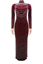 Velvet Rhinestone Long Sleeve Evening Dress Lavish Daily