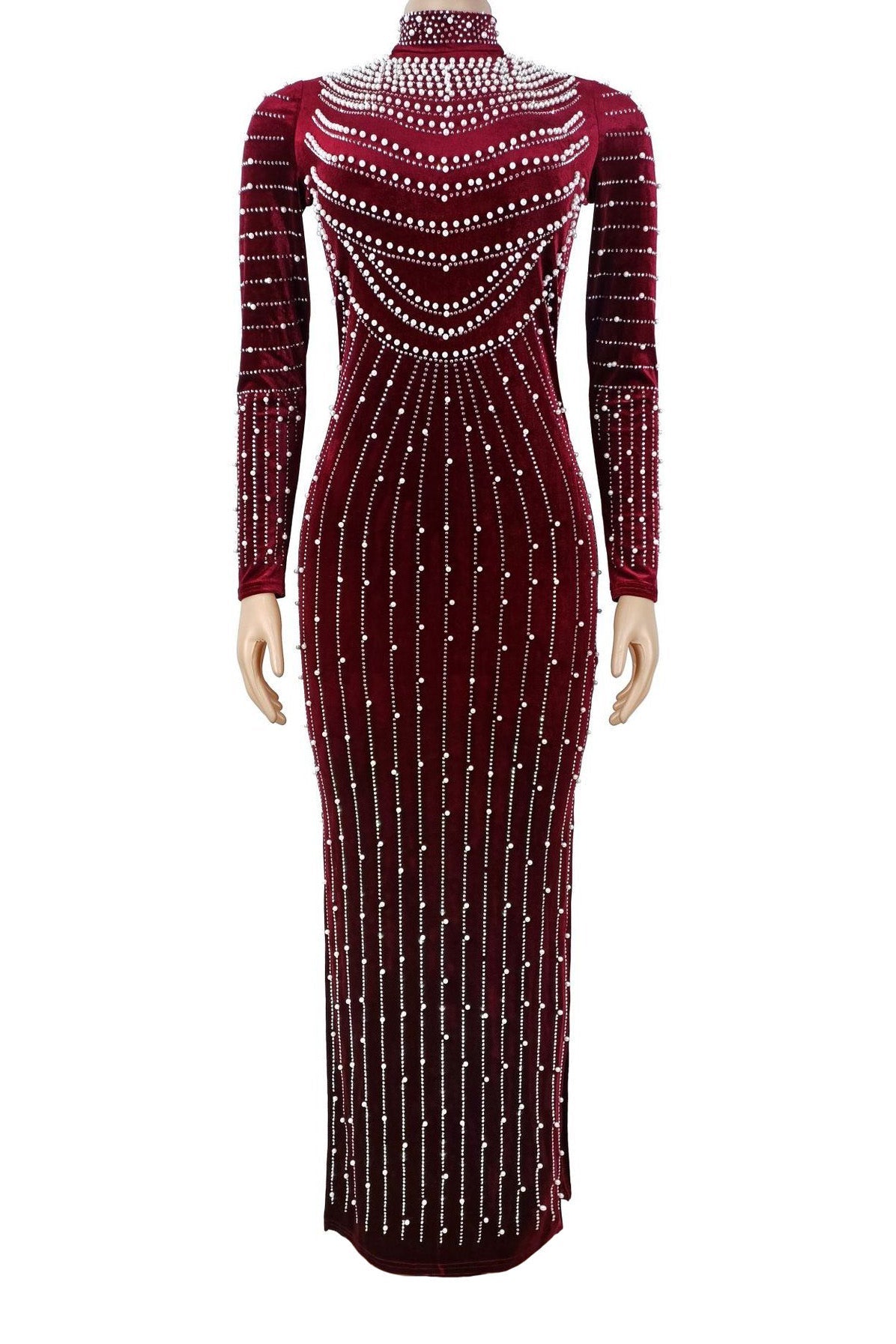 Velvet Rhinestone Long Sleeve Evening Dress Lavish Daily