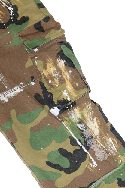 Distressed Camo Patchwork Wide-Leg Cargos Lavish Daily