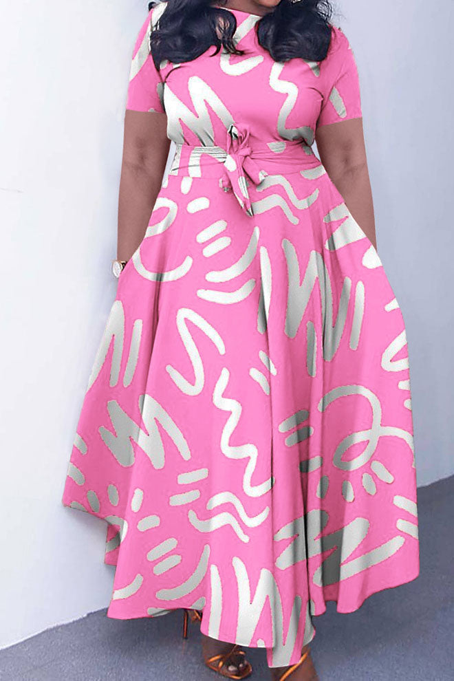 Tie-Waist Floral Print Short Sleeve Dress Lavish Daily