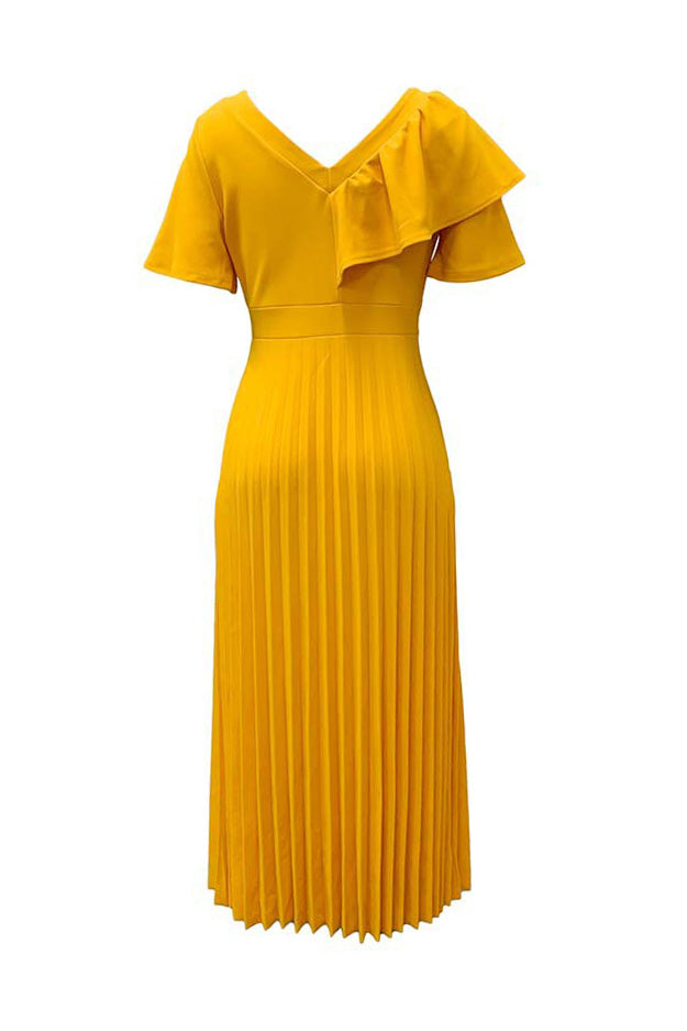 Pleated Flounce Sleeve Slim Fit Dress Lavish Daily