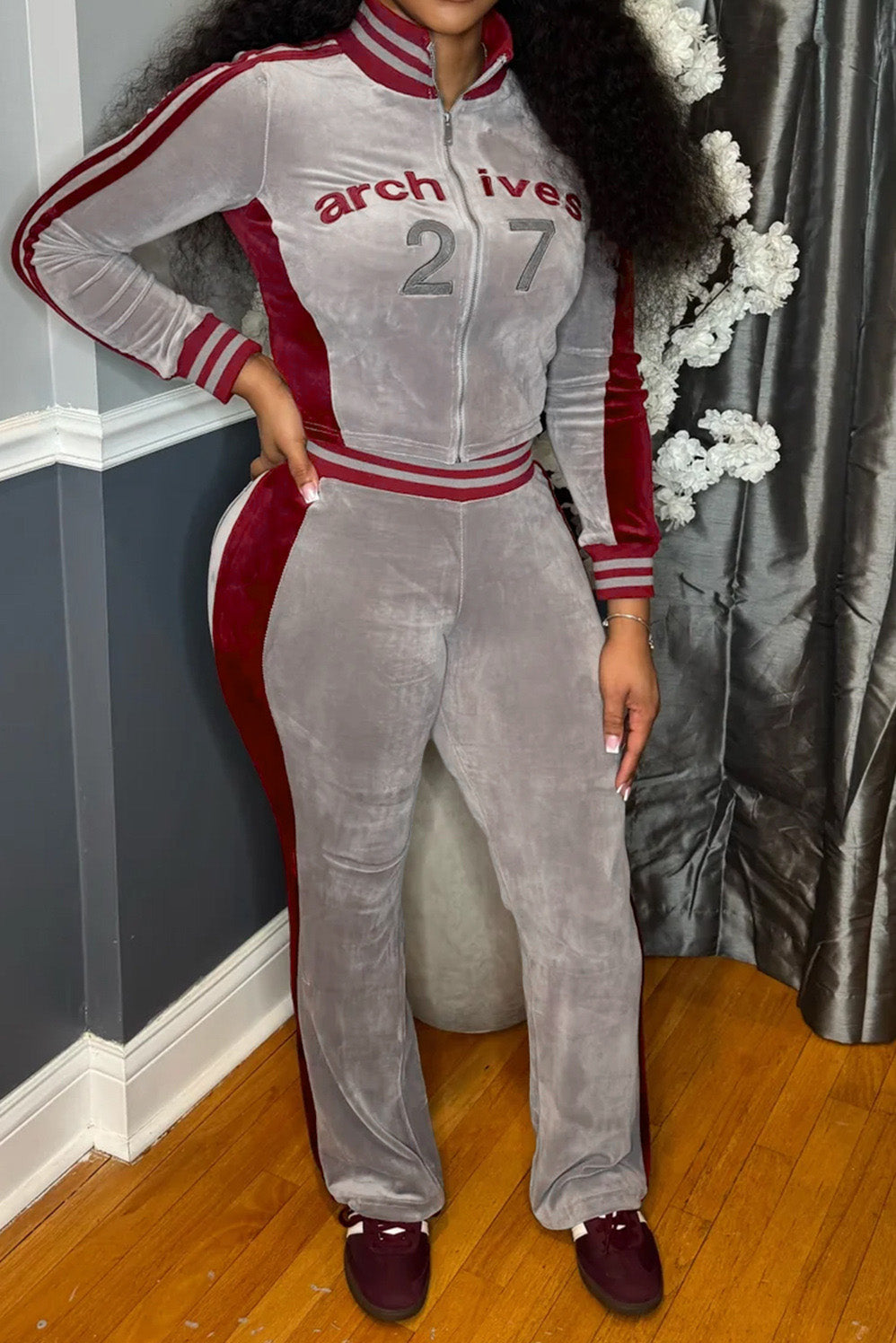 Graphic Velour Flared Track Set Lavish Daily