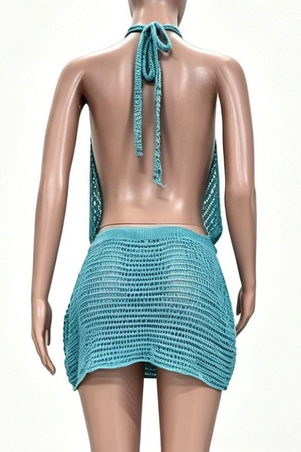 Embellished Plunging Cowl Neck Crochet Mini Dress Lavish Daily