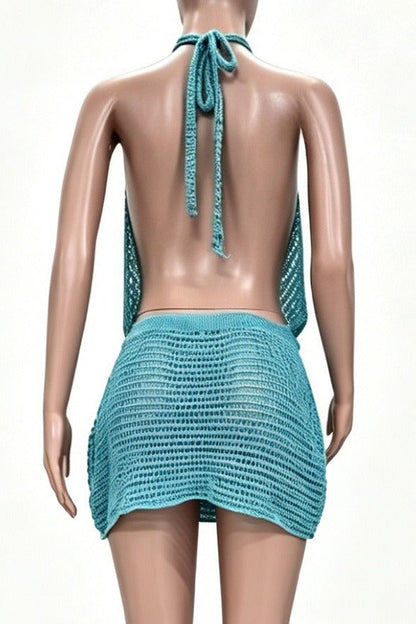 Embellished Plunging Cowl Neck Crochet Mini Dress Lavish Daily