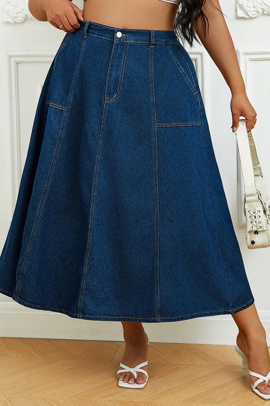 Plus Size High Waist A-Line Denim Maxi Skirt Lavish Daily