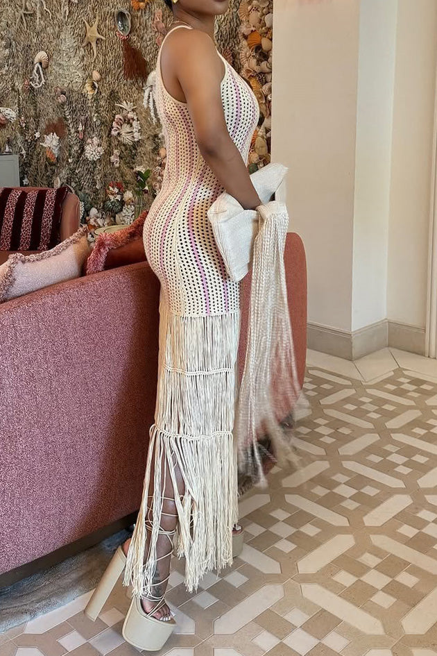 Stripe Knit Fringe Cami Dress Lavish Daily