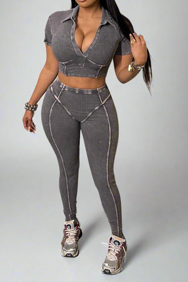 Ribbed Crop Top & High-Waisted Leggings Set Lavish Daily