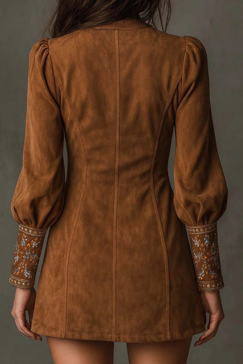 Retro V Neck Embroidered Mini Dress LavishDaily