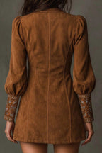 Retro V Neck Embroidered Mini Dress LavishDaily