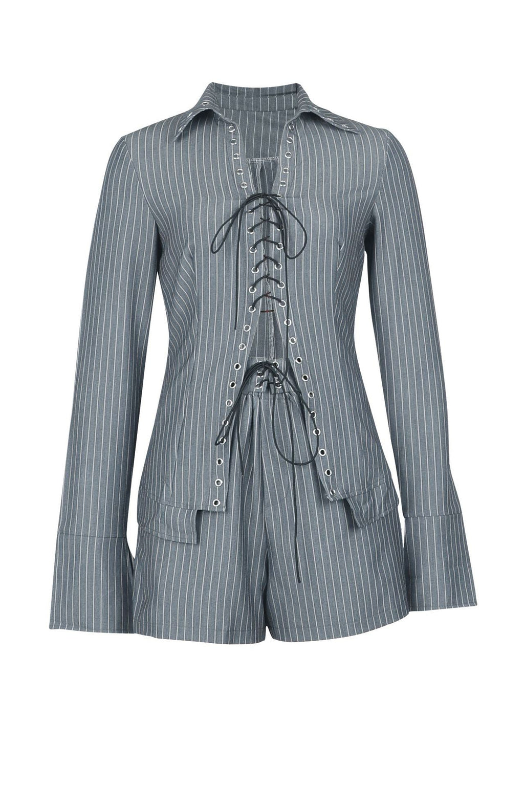 Striped Tie Front Shirt & Shorts Set Lavish Daily