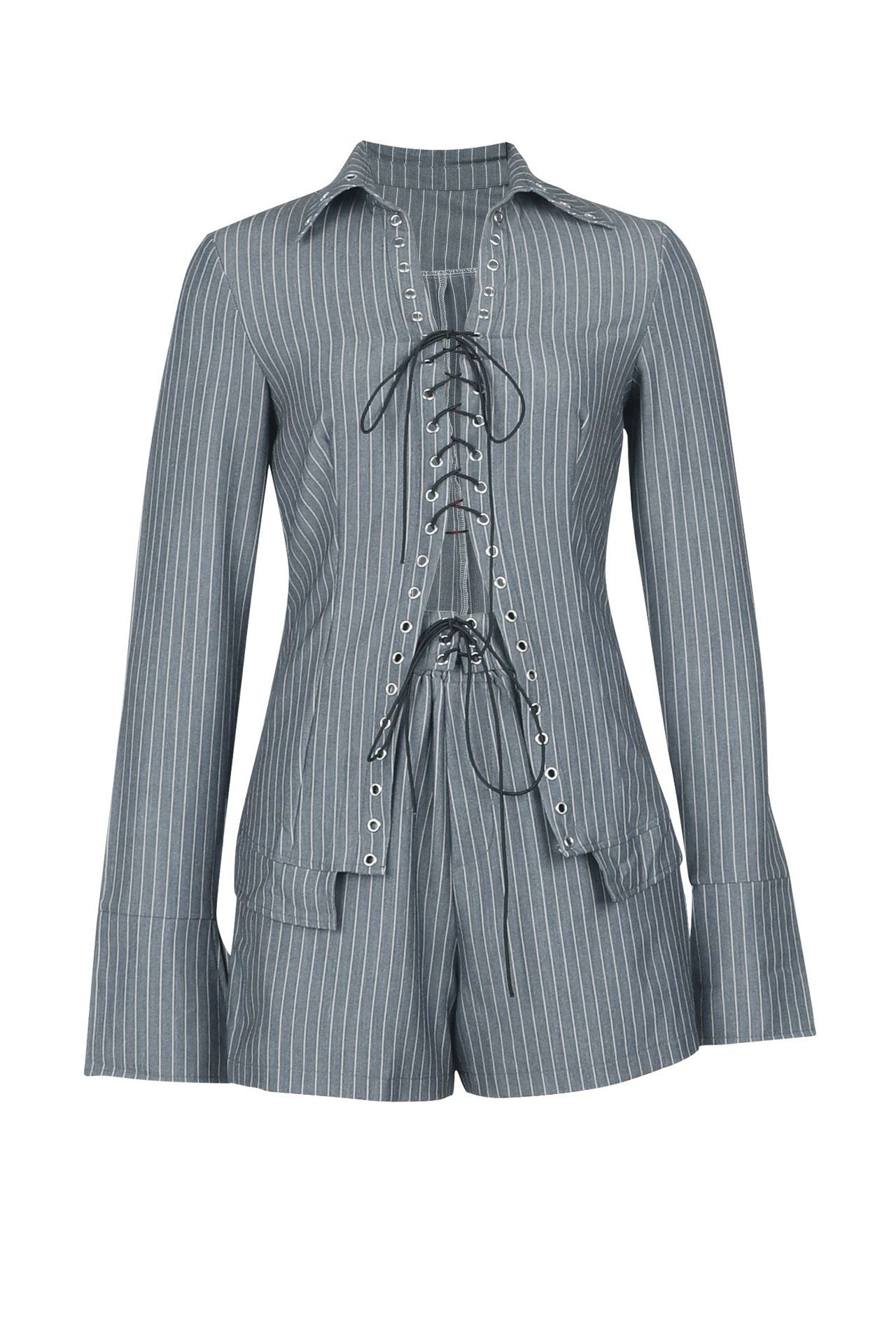 Striped Tie Front Shirt & Shorts Set Lavish Daily