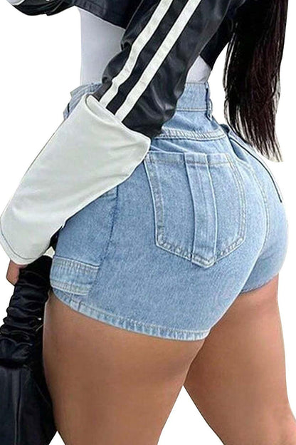 Asymmetrical Wrap Denim Shorts Lavish Daily