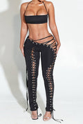 Crop Top and Lace-Up Pants 2-Piece Set Lavish Daily