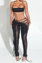 Crop Top and Lace-Up Pants 2-Piece Set Lavish Daily