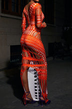 Mesh Deep V Long Sleeve Rhinestone Maxi Dresses Lavish Daily