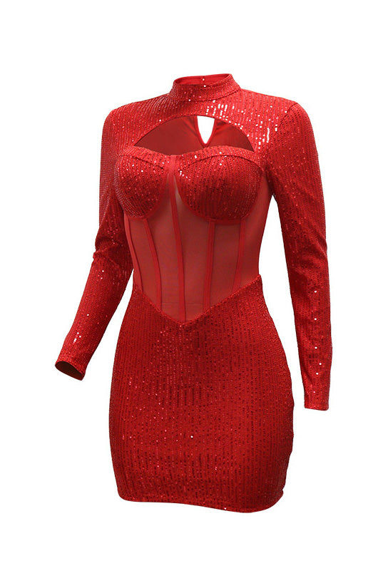 Sequin Cutout Mesh Corset Mini Dress Lavish Daily