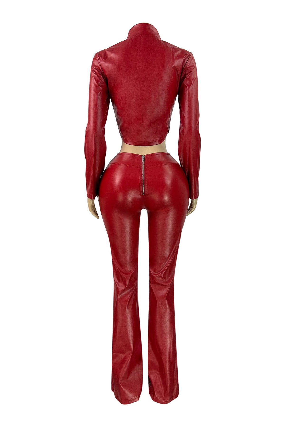 Faux Leather Zip Jacket & Flare Pants Set Lavish Daily
