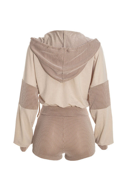Contrast-Panel Zip Hoodie & Shorts Set Lavish Daily