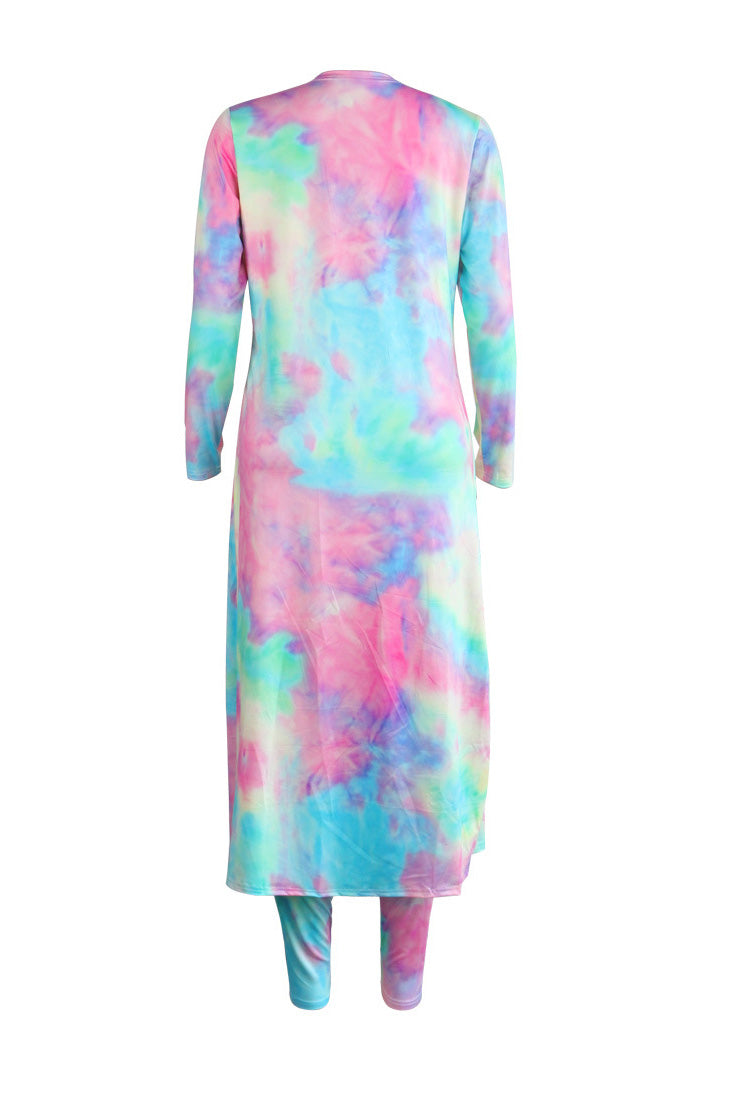 Printed Pants with Long Cardigan Set Lavish Daily